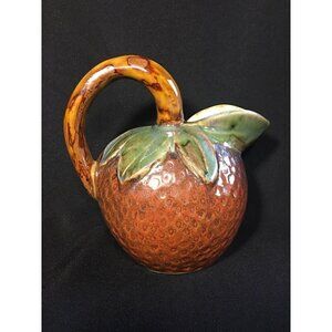 Vintage Strawberry Shaped Pitcher Hobby Piece? Fruit Ceramic Earthtone Colors 6”